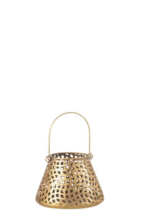 TEALIGHT HOLDER ROUND EASTERN METAL/GLASS GOLD