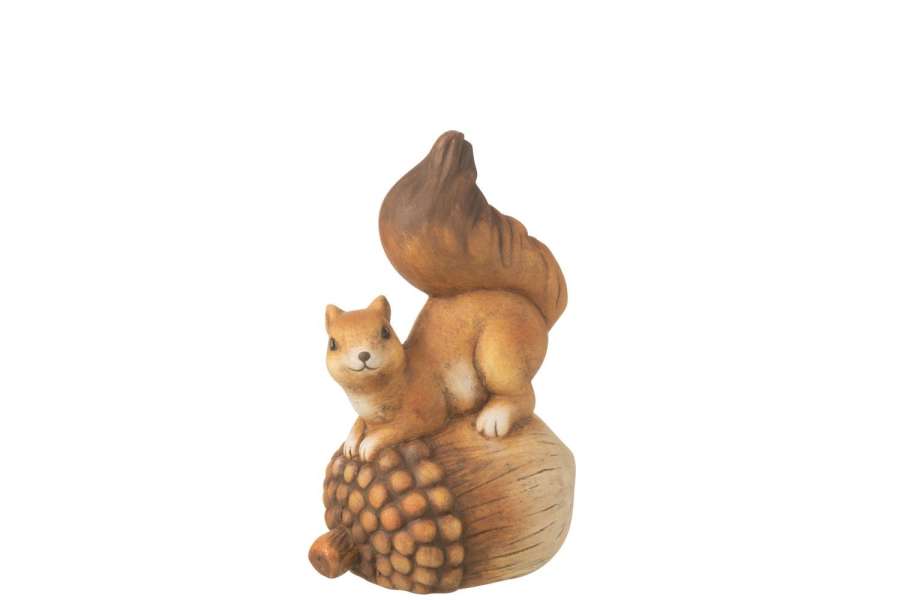 SQUIRREL ON ACORNE PORCELAIN BROWN LARGE