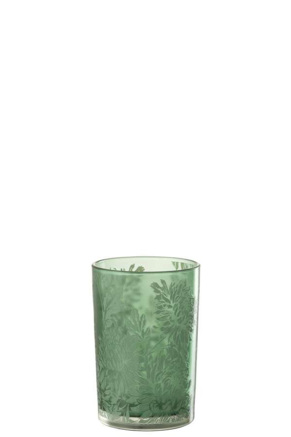HURRICANE FLOWERS GLASS MATT GREEN LARGE