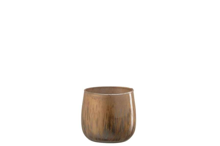 TEALIGHT HOLDER GLASS ANTIQUE BROWN SMALL