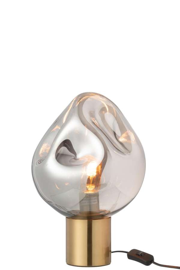 TABLE LAMP GOLD METAL/GLASS GREY