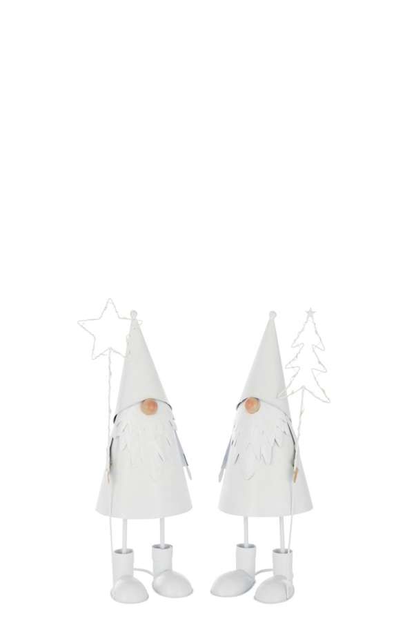 SANTA CLAUS LED STAR + TREE METAL WHITE SMALL ASSORTMENT OF 2