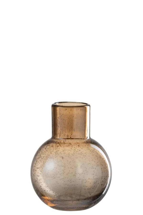VASE ORB WITH NECK GLASS AMBER SMALL