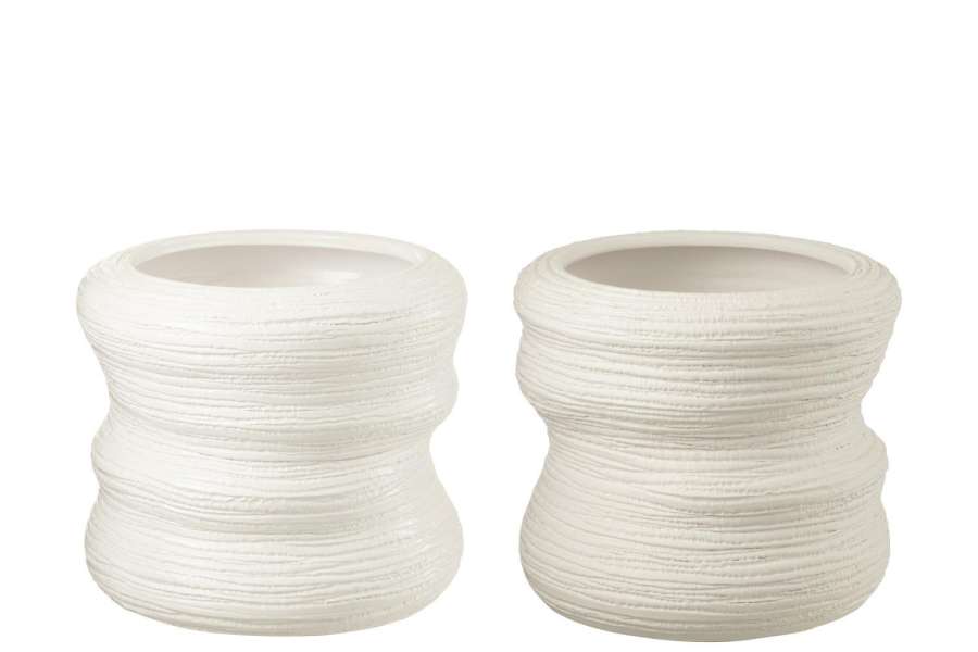 FLOWERPOT ORGANIC CERAMIC WHITE LARGE ASSORTMENT OF 2
