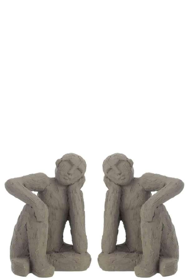 SET OF 2 BOOKEND SITTING CEMENT GREY LARGE