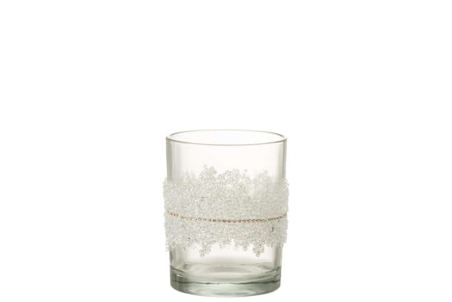 TEALIGHT HOLDER SUGAR MIDDLE DIAMONDS LINE GLASS CLEAR LARGE