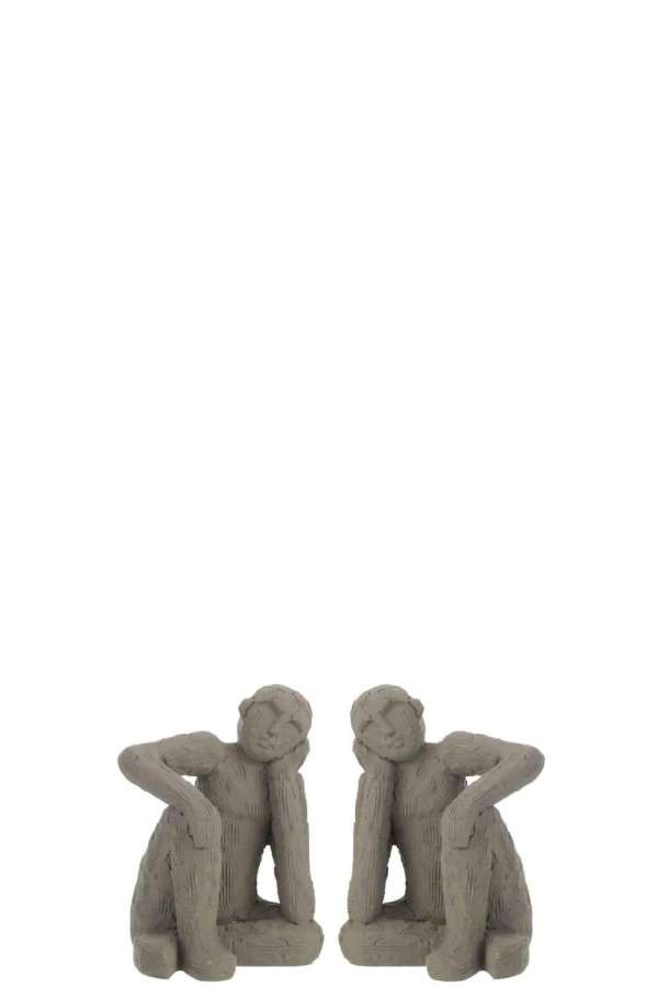 SET OF 2 BOOKEND SITTING CEMENT GREY SMALL