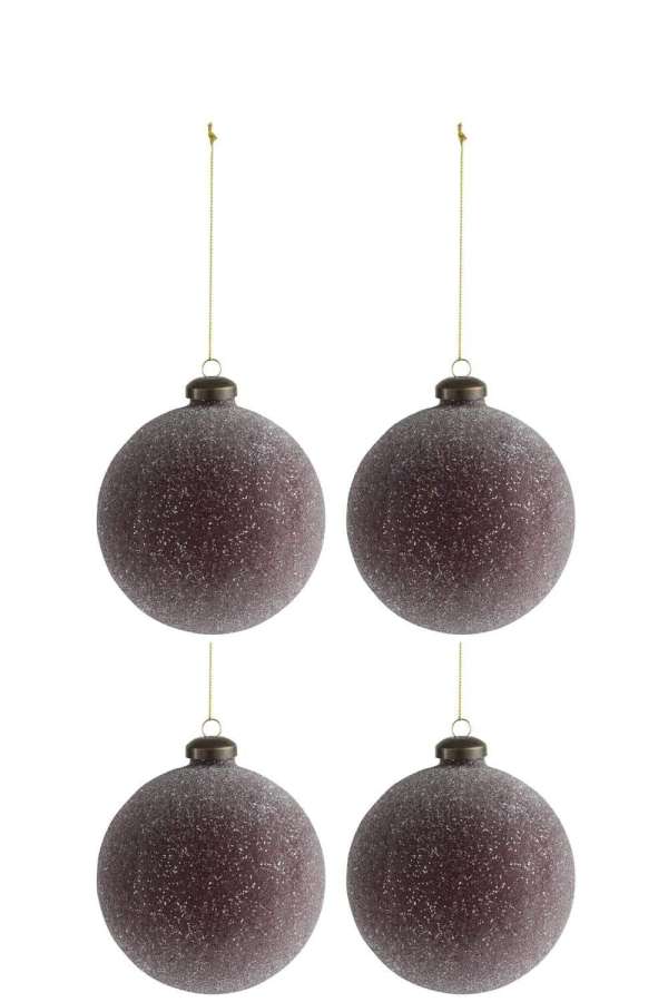 BOX OF 4 CHRISTMAS BALL PEARLS GLASS BORDEAUX MEDIUM