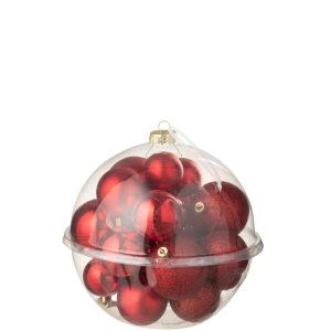 BOX OF 24 CHRISTMAS BAUBLE PLASTIC CHRISTMAS RED