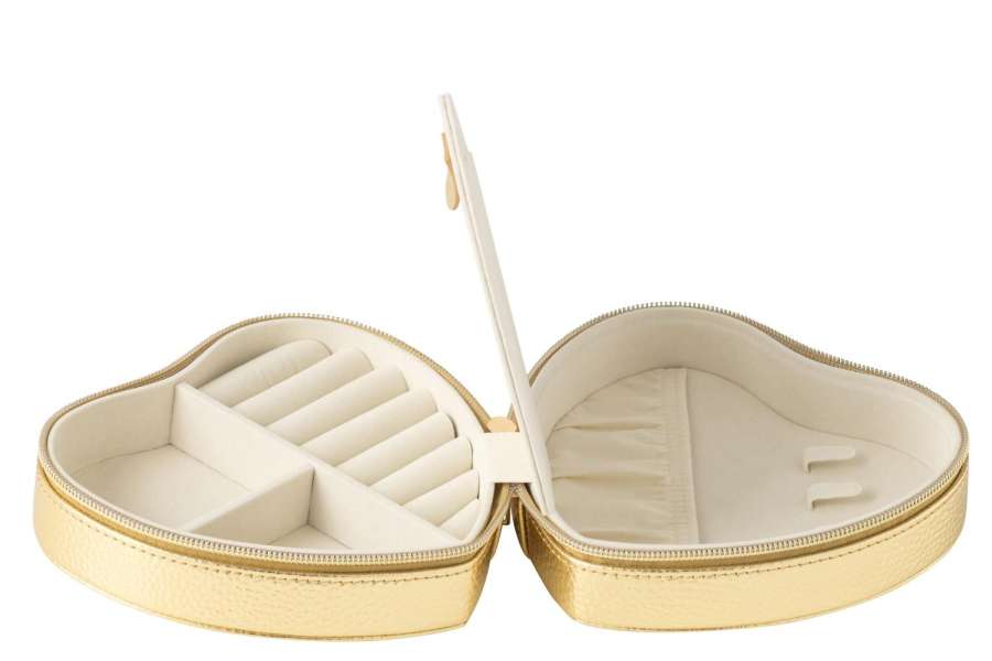 JEWELLERY BOX HEART ARTIFICIAL LEATHER GOLD