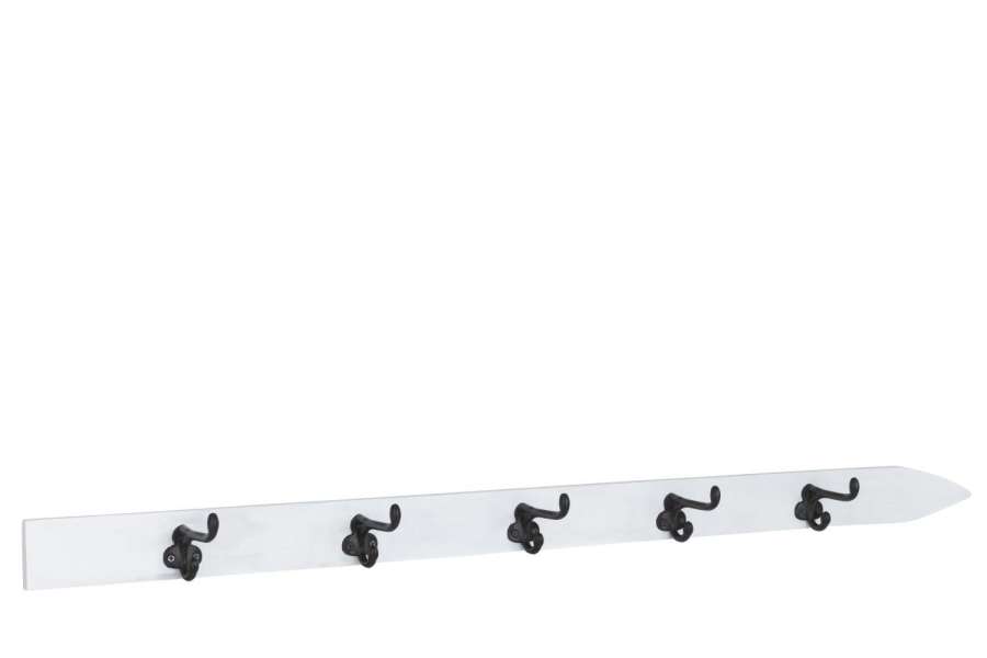 COAT RACK SKI 5 HOOKS WOOD WHITE