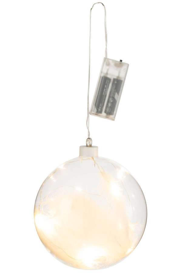 BALL DECO FEATHERS+LED GLASS WHITE LARGE