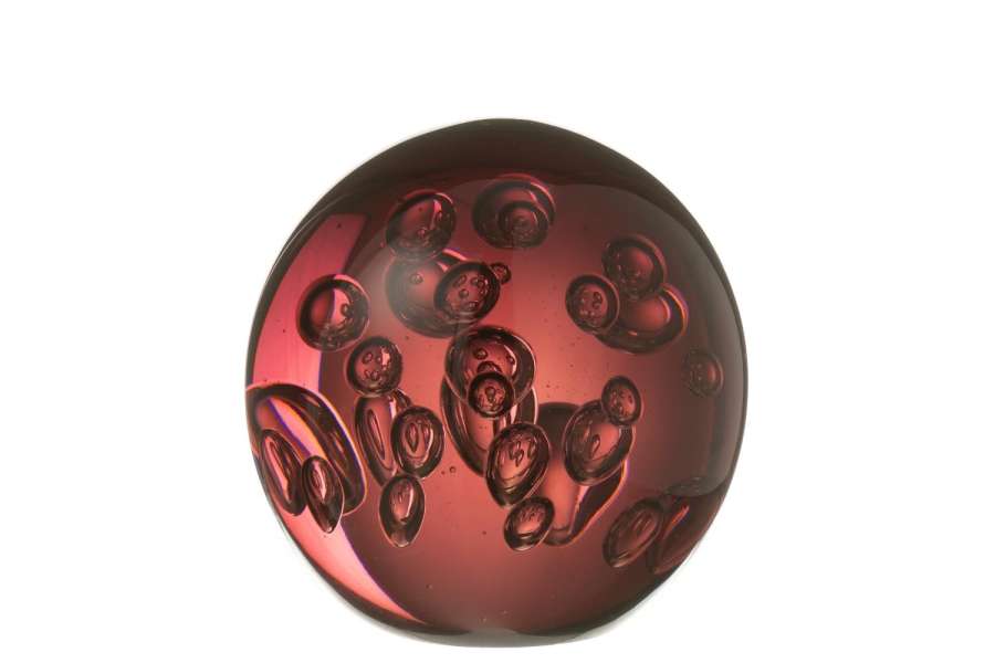 PAPERWEIGHT BUBBLES GLASS BURGUNDY SMALL