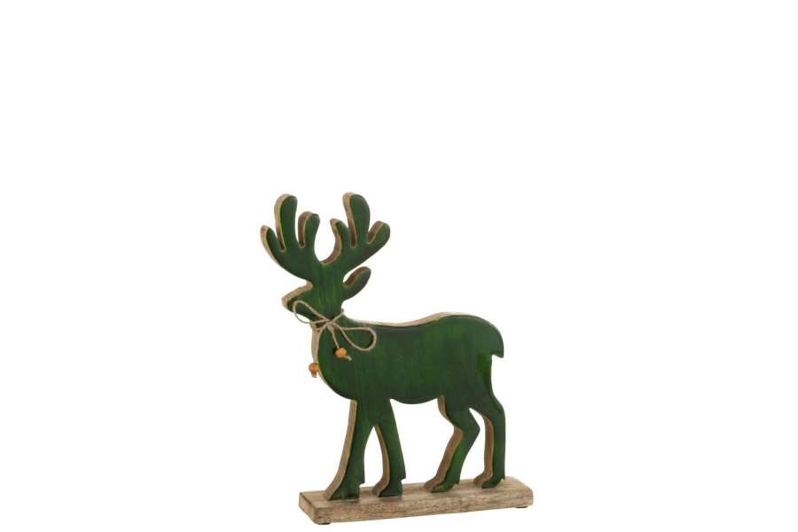 FIGURINE REINDEER WOOD GREEN MEDIUM