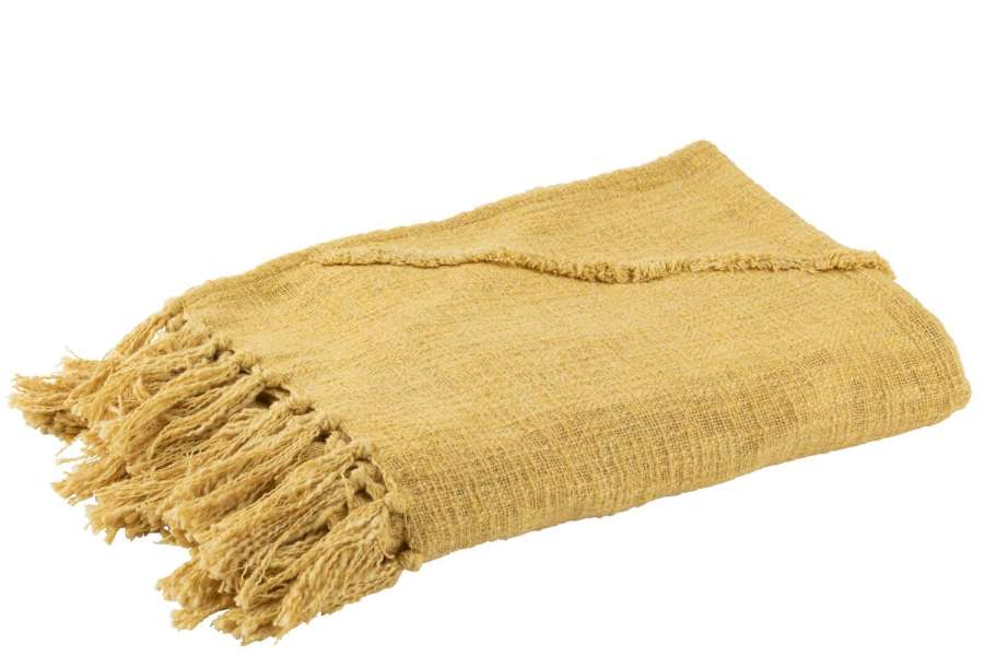 THROW TASSEL COTTON MUSTARD