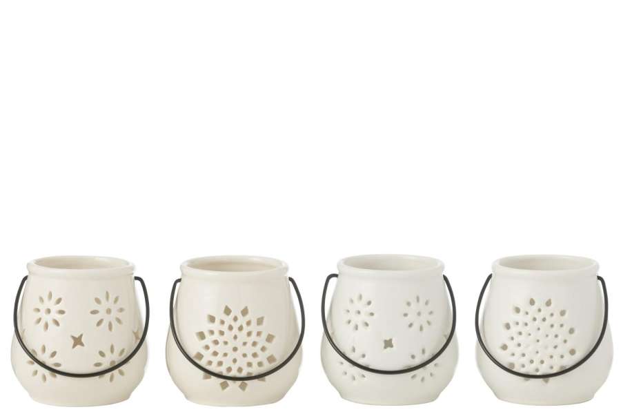 TEALIGHTHOLDER BUCKET MOTIVES PORCELAIN WHITE ASSORTMENT OF 4