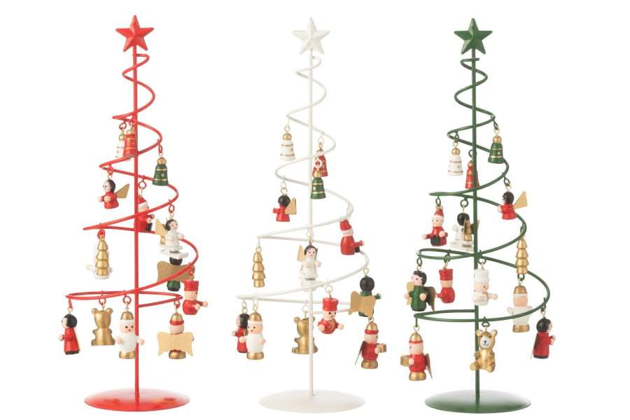 CHRISTMAS TREE+FIGURINES SWIRL METAL MIX ASSORTMENT OF 3