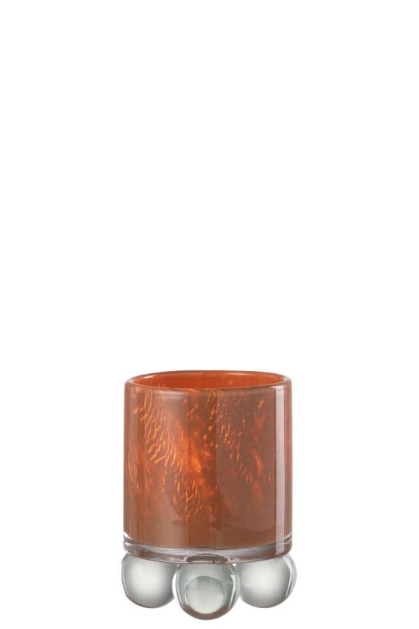 TEALIGHT HOLDER ON BALLS GLASS BROWN