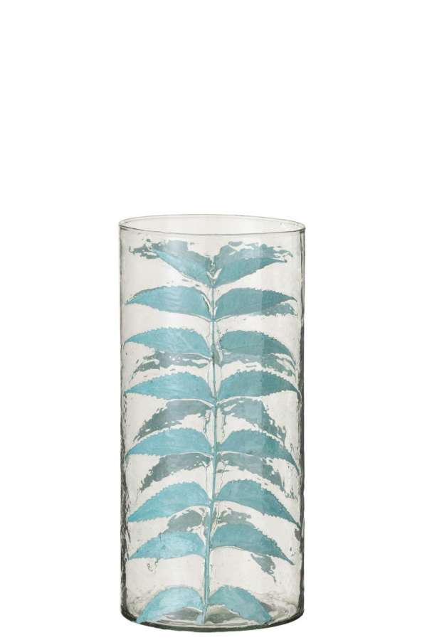 VASE BLUE LEAF GLASS MEDIUM