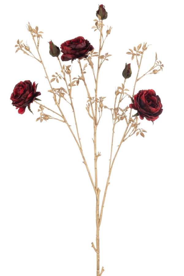 ROSE BUSH 3 FLOWERS + BUDS PLASTIC RED/GOLD