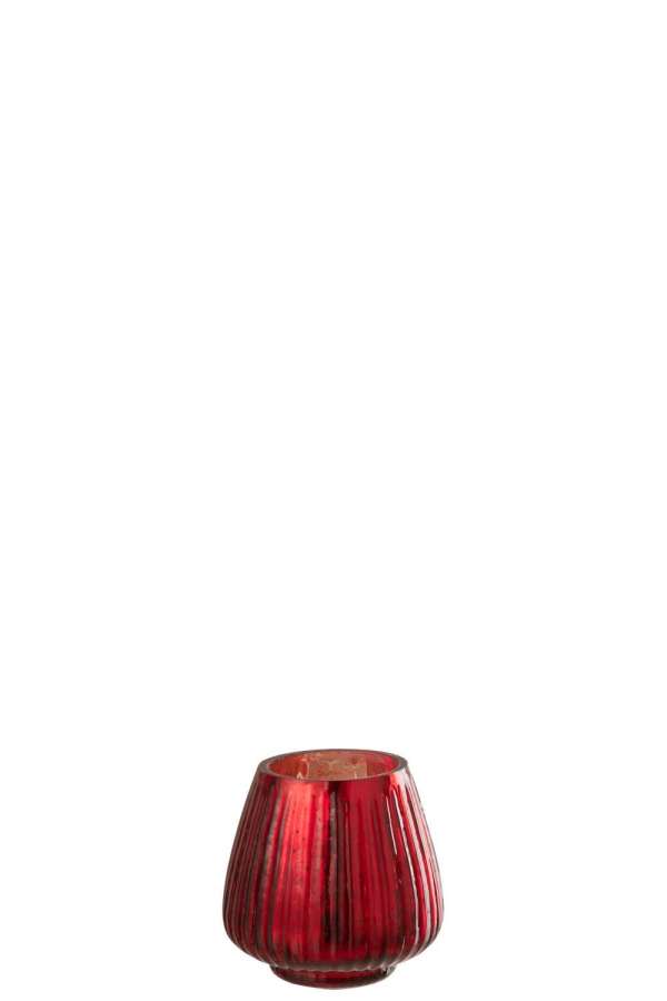 TEALIGHT HOLDER RIBBED GLASS RED