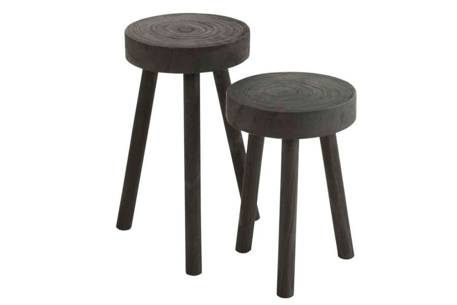 SET OF 2 STOOLS PAULOWNIA WOOD BLACK