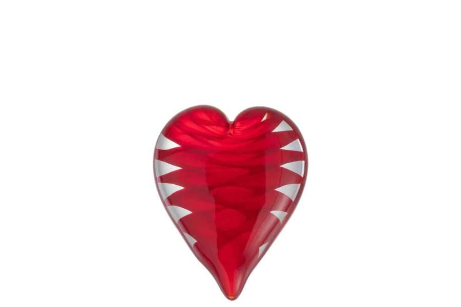 PAPERWEIGHT HEART LYING GLASS RED