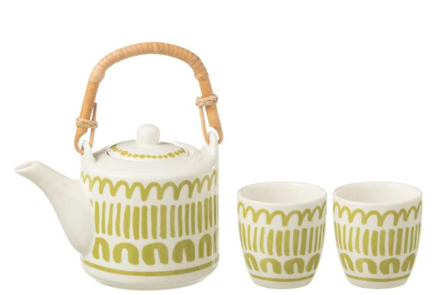 SET OF 3 TEA POT SET STRIP IN WINDOWBOX CERAMIC GREEN
