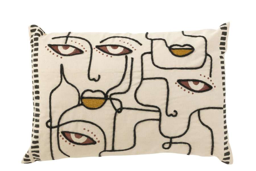 CUSHION FACES COTTON CREAM/BROWN/BLACK
