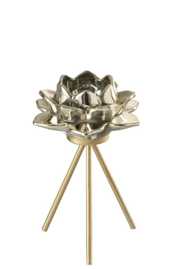 TEALIGHT HOLDER ON FOOT FLOWER GLASS GREY SMALL