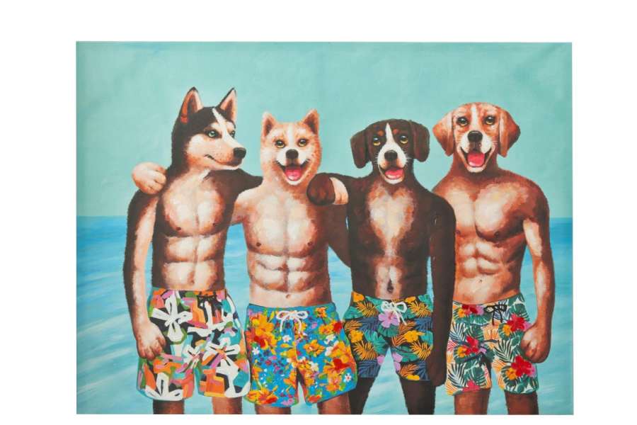 WALL DECORATION DOGS SWIMMING TRUNKS CANVAS/PAINT MIX