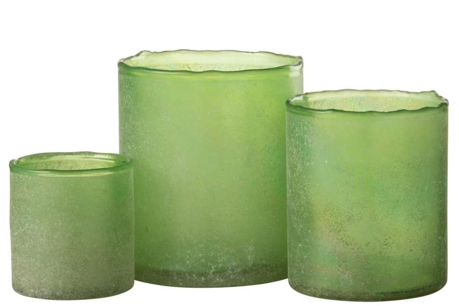 SET OF 3 TEALIGHT RUBY GLASS GREEN