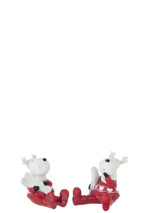 REINDEER SITTING POLY WHITE/RED ASSORTMENT OF 2