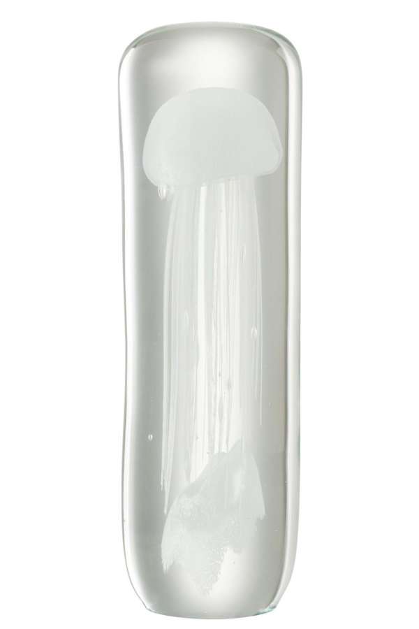 PAPERWEIGHT JELLYFISH CYLINDER GLASS MILKY WHITE