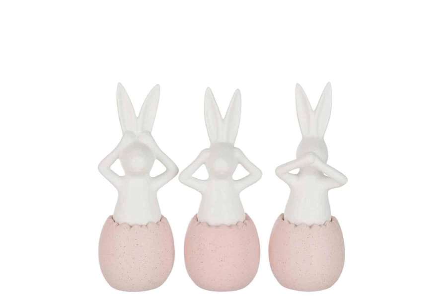 RABBIT SEE/HEAR/SPEAK NO EVIL CERAMIC PINK SMALL ASSORTMENT OF 3
