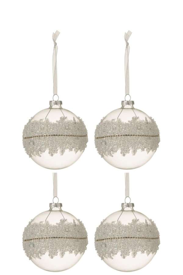 BOX OF 4 CHRISTMAS BAUBLES SUGAR MIDDLE DIAMONDS LINE GLASS CLEAR MEDIUM