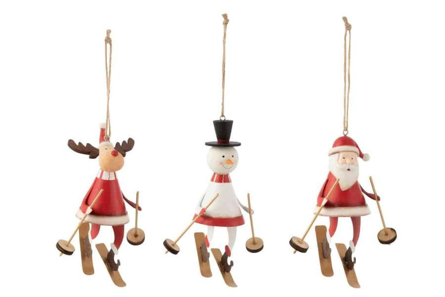 HANGER SANTA CLAUS/REINDEER/SNOWMAN METAL WHITE/RED ASSORTMENT OF 3