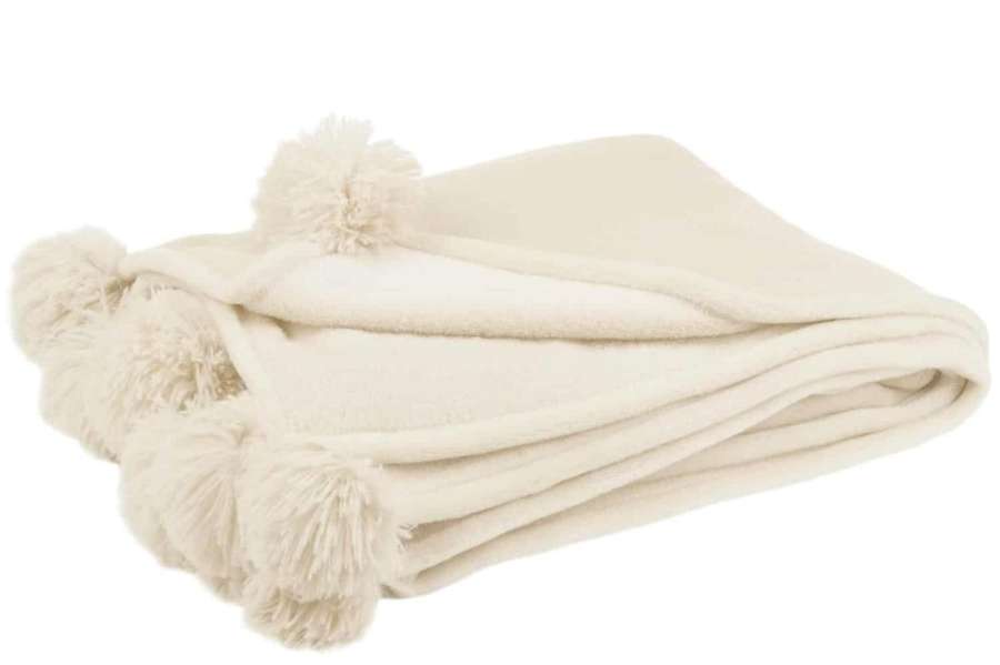 PLAID POMPOM POLYESTER LIGHT BEIGE