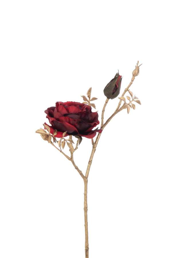 BRANCH ROSE + BUDS PLASTIC RED/GOLD