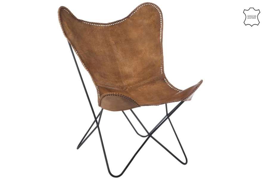 LOUNGE CHAIR LEATHER/METAL COGNAC
