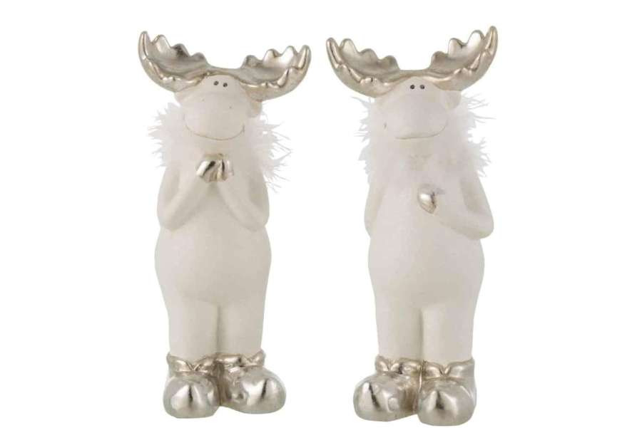 REINDEER CERAMIC WHITE/SILVER LARGE ASSORTMENT OF 2
