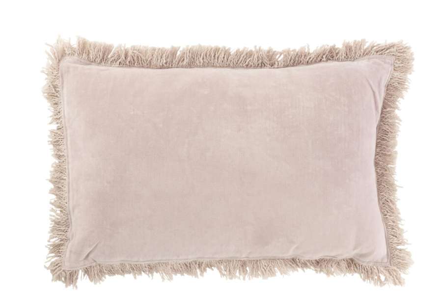 CUSHION FRINGE COTTON VELVET OLD PINK
