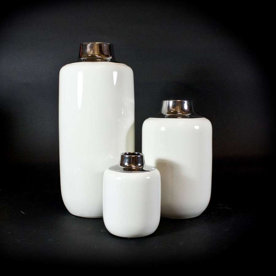 Vase Hvit/Sølv Medium 26Cm