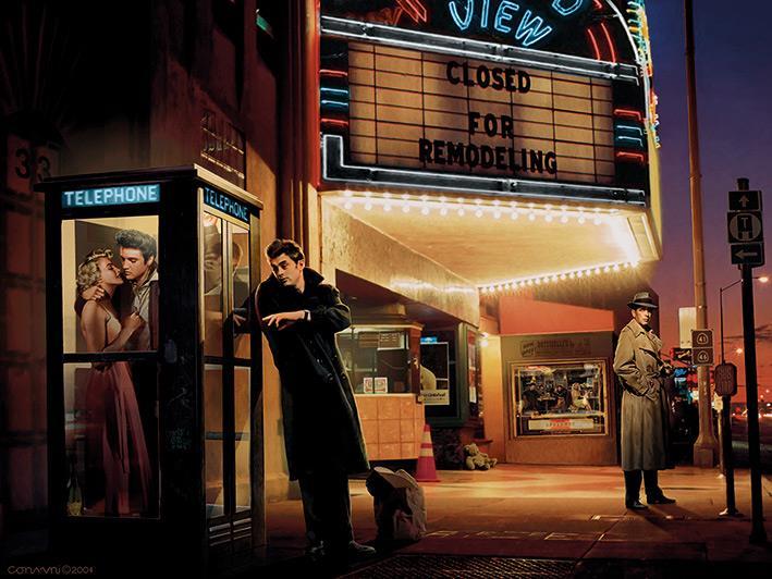 Elvis,Marilyn Monroe,James Dean-Midnight matinee- Canvas Bilde -  60x80 cm