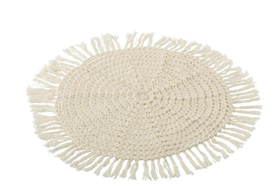 PLACEMAT ROUND WOVEN+FRINGES POLYESTER BEIGE
