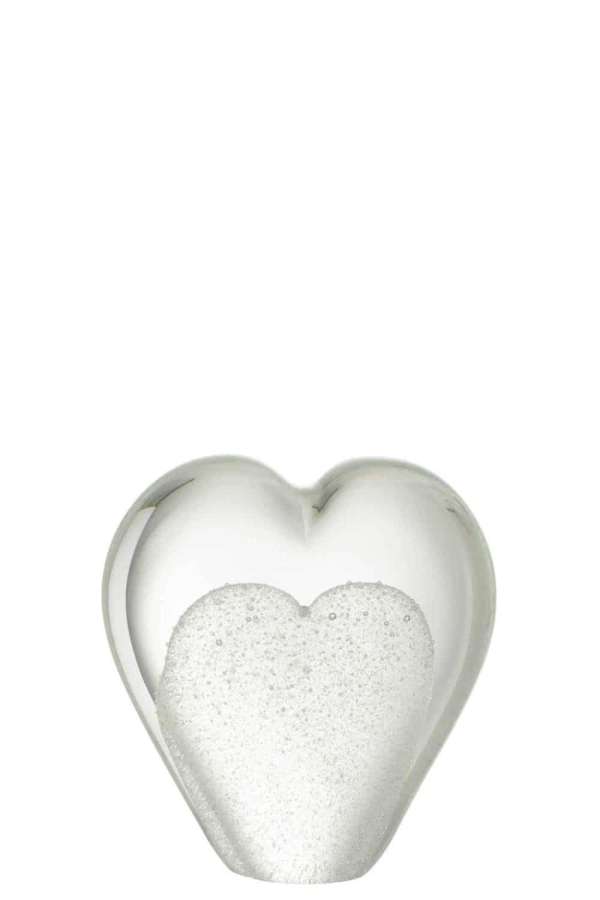 PAPERWEIGHT HEART GLASS WHITE SMALL