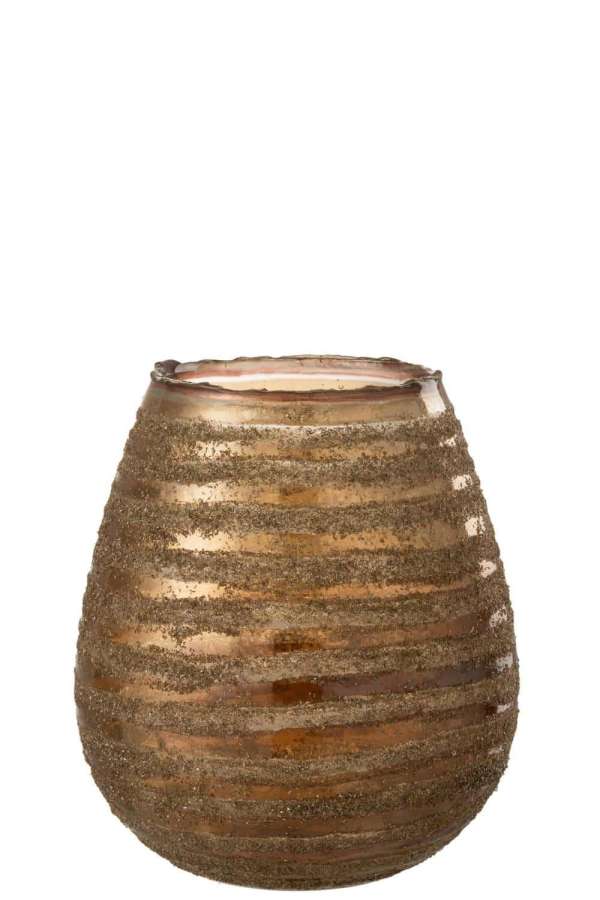 TEALIGHT HOLDER STRIPE ROUND GLASS BROWN LARGE