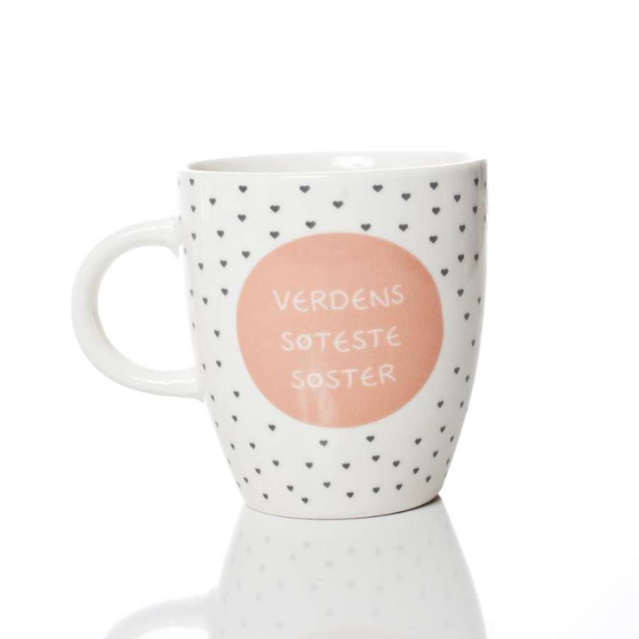 Kaffekopp ,lite krus med tekst-Verdens Søteste Søster - ca 7X8 cm