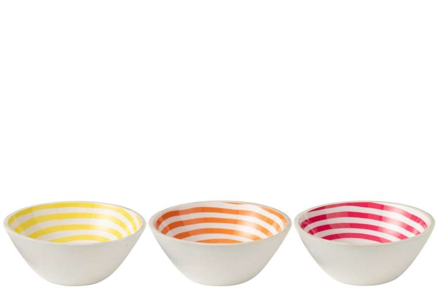 BOWL SPIRAL MANGO WOOD PINK/ORANGE/YELLOW LARGE ASSORTMENT OF 3