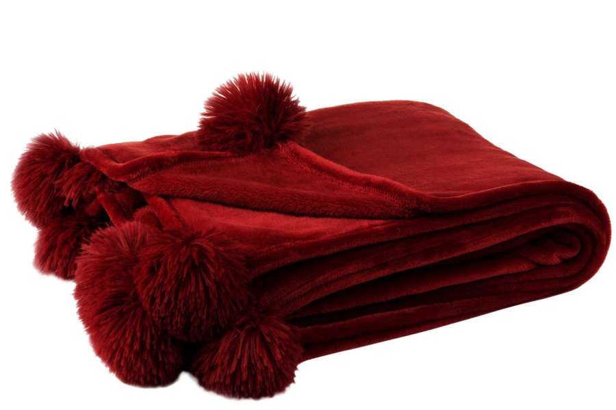 PLAID POMPOM POLYESTER RED